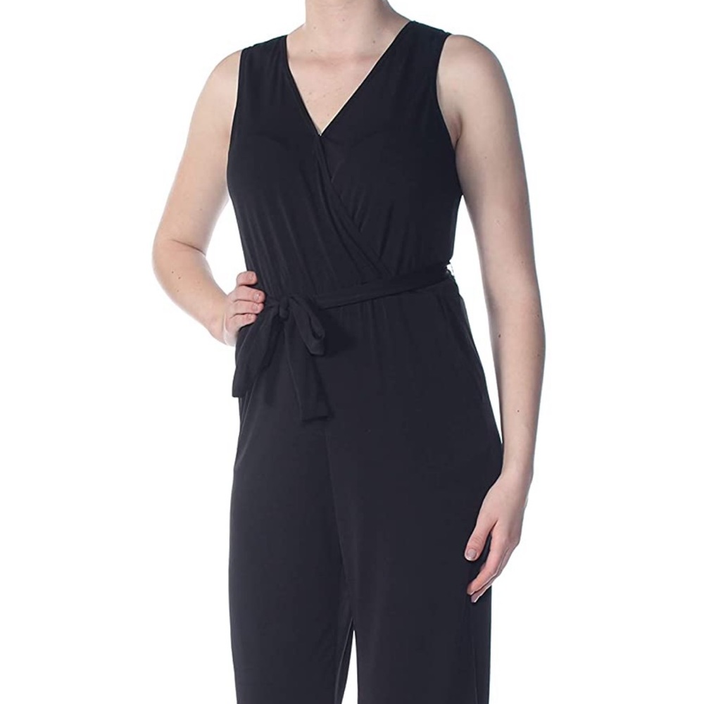 NY Collection Women's Petite Sleeveless Tie Jumpsuit